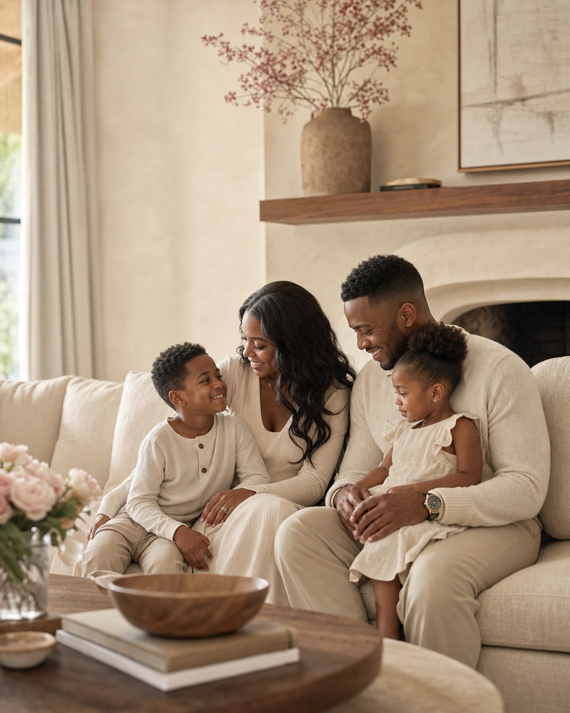 A family sharing a warm moment at home